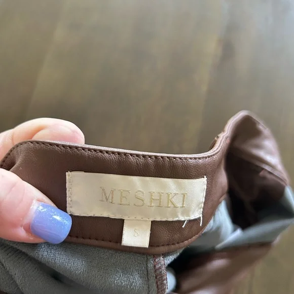 Meshki Tyra straight leg faux leather chocolate brown pants - Picture 5 of 14